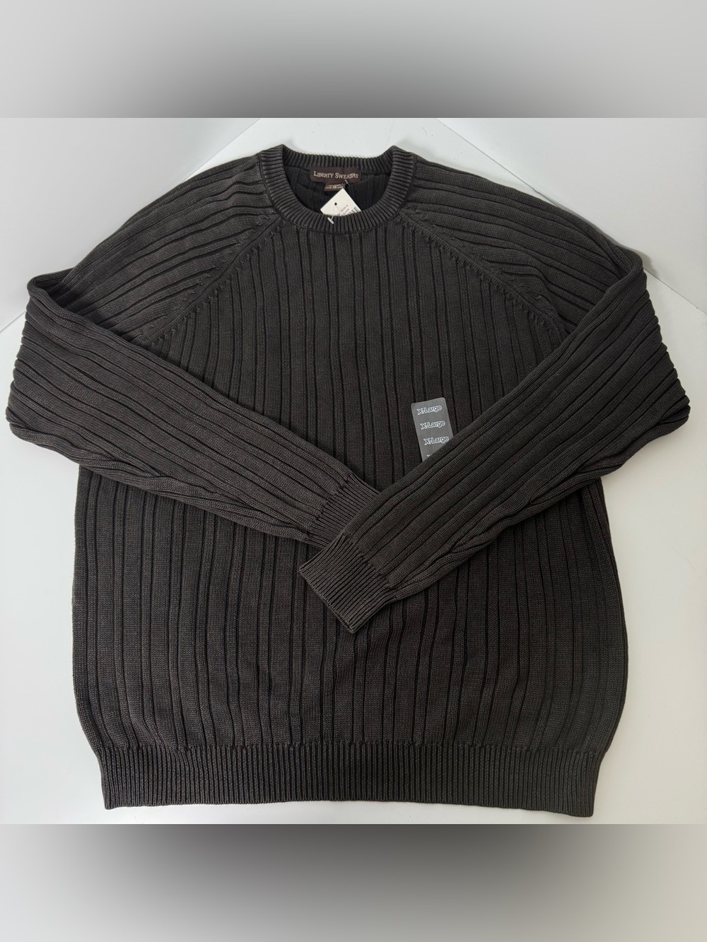 Liberty Sweaters Mens XL Dark Brown Ribbed Knit Cotton Crewneck Sweater NWT